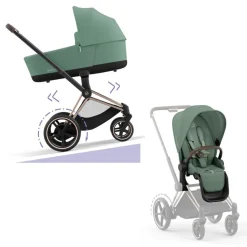Cybex E-Priam Kinderwagen Compleet Leaf Green - Rosegold Frame