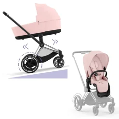 Cybex E-Priam Kinderwagen Compleet Peach Pink - Chrome Black Frame