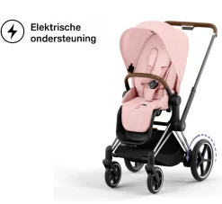 Cybex E-Priam Kinderwagen Compleet Peach Pink - Chrome Brown Frame