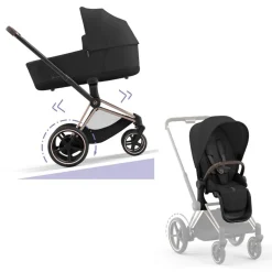 Cybex E-Priam Kinderwagen Compleet Sepia Black - Rosegold Frame