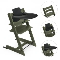 Stokke Tripp Trapp Stoel Marble Green Bundel met BabySet² en Tray - Black