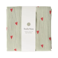 Studio Noos Swaddle Hearts Sage Green 120 x 120